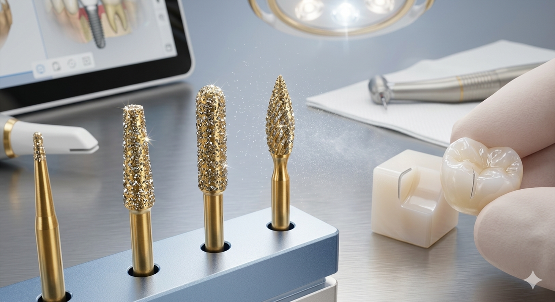 Gold Diamond Burs for Porcelain & Zirconia Cutting: Precision, Performance & Clinical Excellence