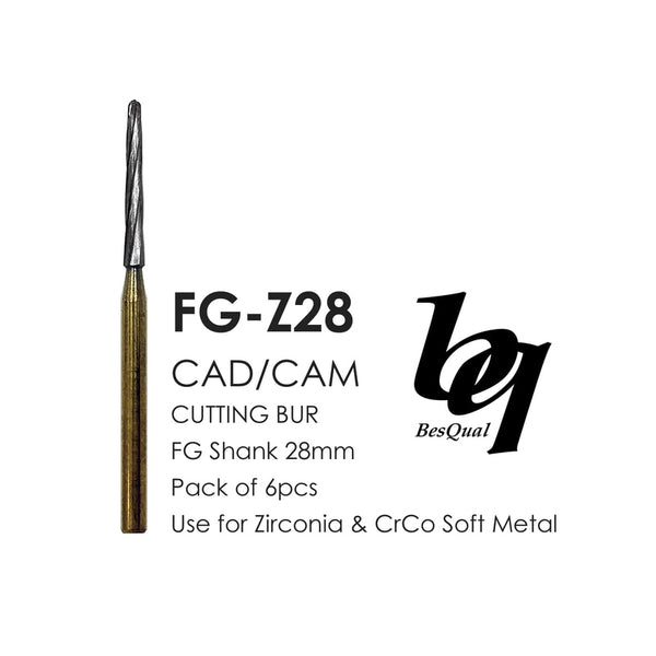 Zirconia (Unsintered) Sprue Cutting Bur FG-Z28 (5 Pkg)Dental Zekrya FG Burs
28mm
Sectioning an impacted wisdom tooth prior to its extraction
Separating roots
Removing a broken root stump
Cutting a tooth horizontally at neck level
Reworking temporary teeth